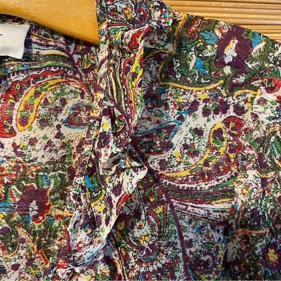 LOFT Colorful Paisley Blouse large petite button up cap sleeve Y2K phoebe buffet - Picture 4 of 6